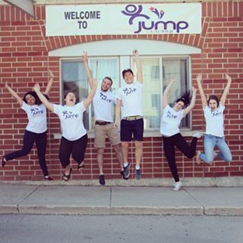 students jumping