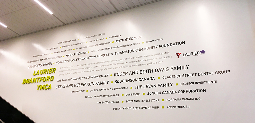 YMCA donor wall