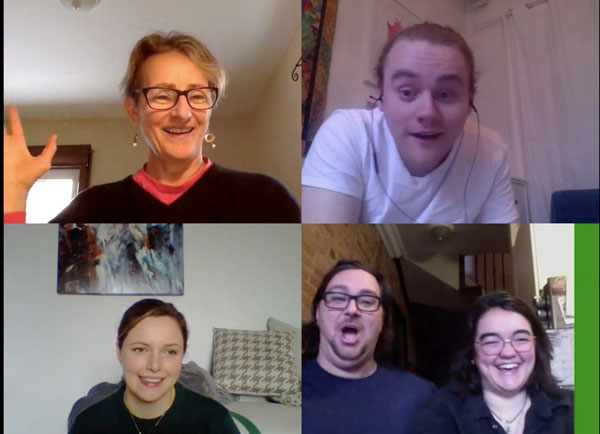 Kim Barber and students on a Zoom call