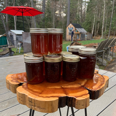 Jars of maple syrup.