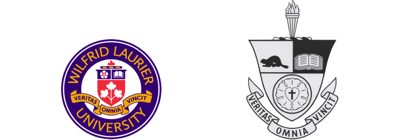 Left: current Wilfrid Laurier University crest. Right: Waterloo Lutheran University crest.